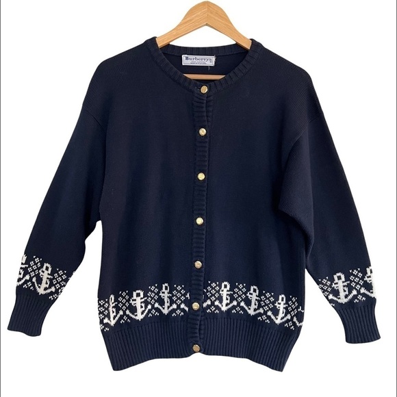 BURBERRY’S Vintage Button Down Navy Blue Anchor Cardigan - Picture 1 of 10